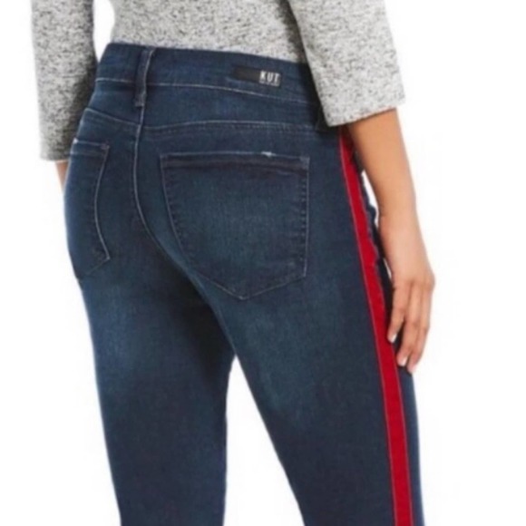 Kut Connie Medium Blue with Red Side Stripe Skinny Ankle Jeans Size 6 - Picture 4 of 16